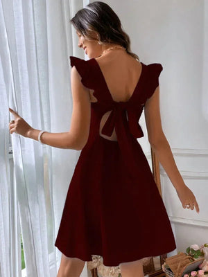 Elegant Ruffle Sleeve Back Bow Mini Dress for Women