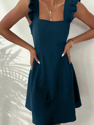 Elegant Ruffle Sleeve Back Bow Mini Dress for Women