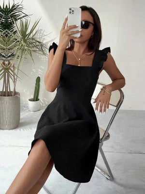 Elegant Ruffle Sleeve Back Bow Mini Dress for Women