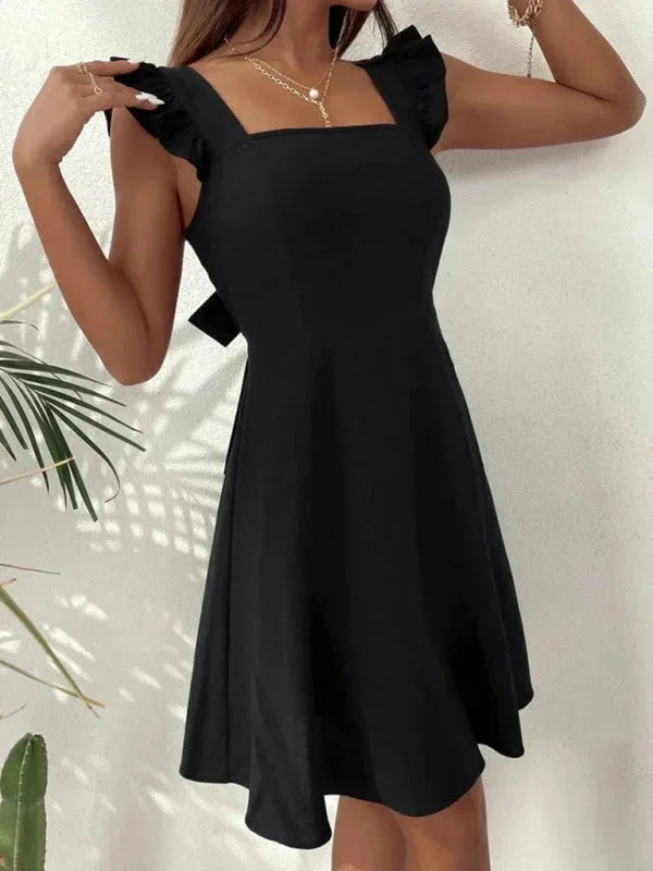 Elegant Ruffle Sleeve Back Bow Mini Dress for Women