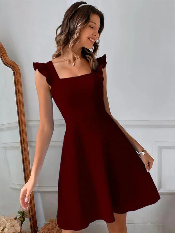 Elegant Ruffle Sleeve Back Bow Mini Dress for Women