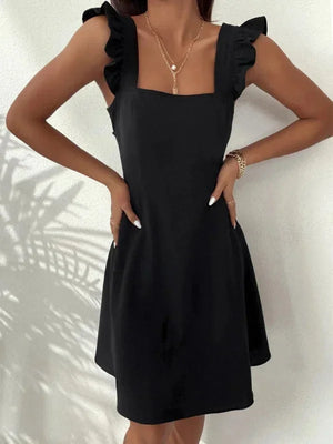 Elegant Ruffle Sleeve Back Bow Mini Dress for Women