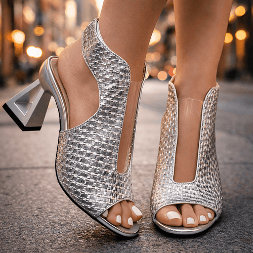 Women’s Metallic Block Heel Open-Toe Sandals
