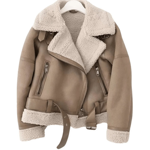 Chaqueta aviador cálida de piel sintética y estilo elegante
