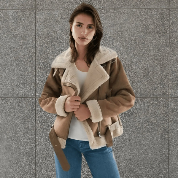 Chaqueta aviador cálida de piel sintética y estilo elegante