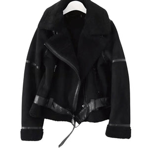 Chaqueta aviador cálida de piel sintética y estilo elegante