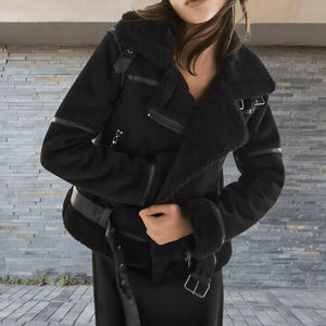 Chaqueta aviador cálida de piel sintética y estilo elegante