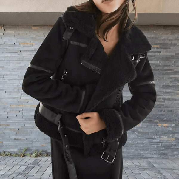 Chaqueta aviador cálida de piel sintética y estilo elegante