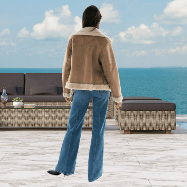 Chaqueta aviador cálida de piel sintética y estilo elegante