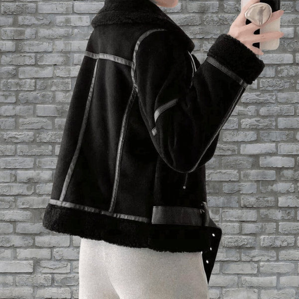 Chaqueta aviador cálida de piel sintética y estilo elegante