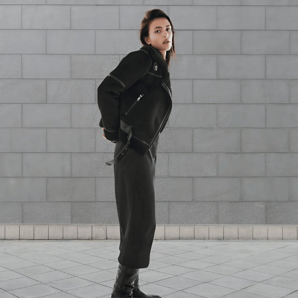 Chaqueta aviador cálida de piel sintética y estilo elegante