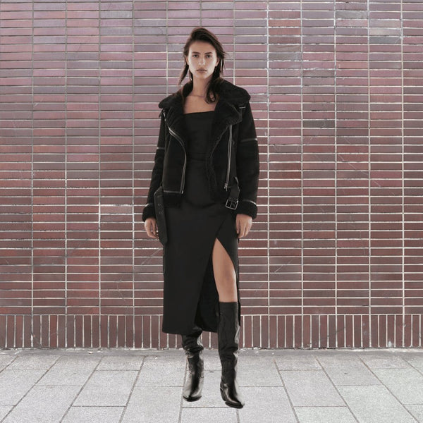 Chaqueta aviador cálida de piel sintética y estilo elegante