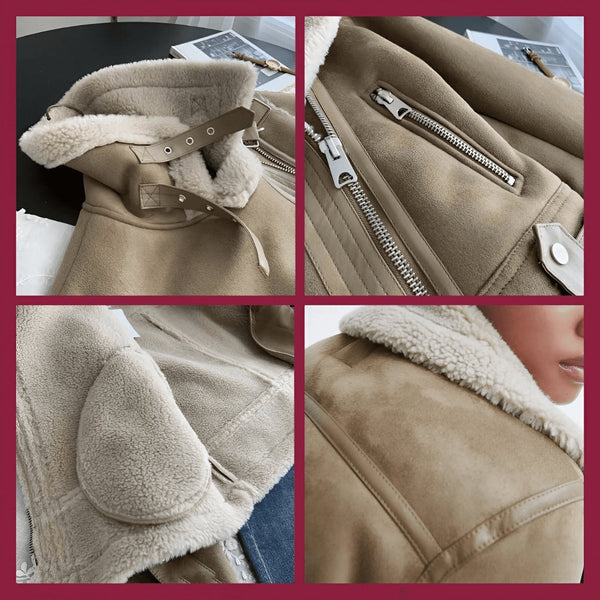 Chaqueta aviador cálida de piel sintética y estilo elegante