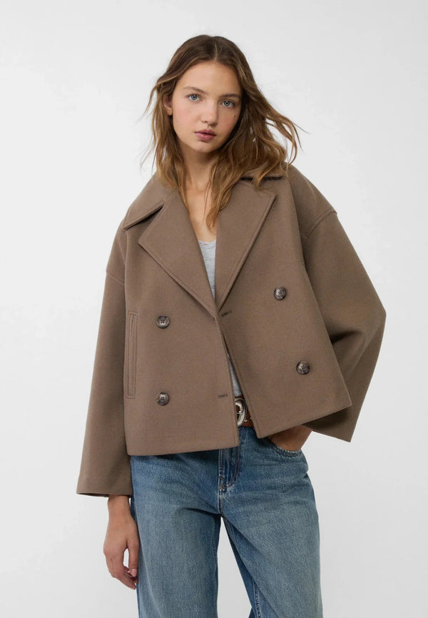 Chaqueta corta para mujer de doble botonadura con cuello de solapa ancho