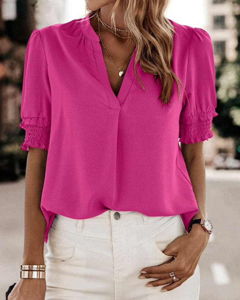 Elegant V-Neck Chiffon Women’s Blouse