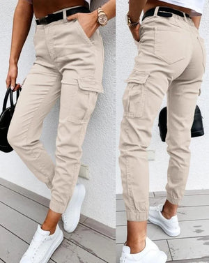 Women’s Casual High-Waist Cargo Jogger Pants with Pockets
