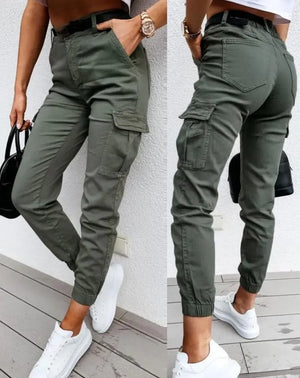 Women’s Casual High-Waist Cargo Jogger Pants with Pockets