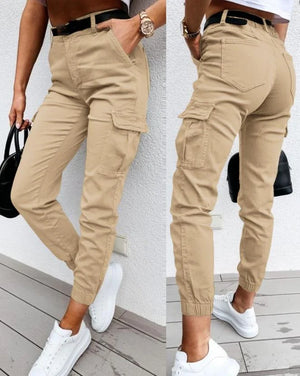 Women’s Casual High-Waist Cargo Jogger Pants with Pockets