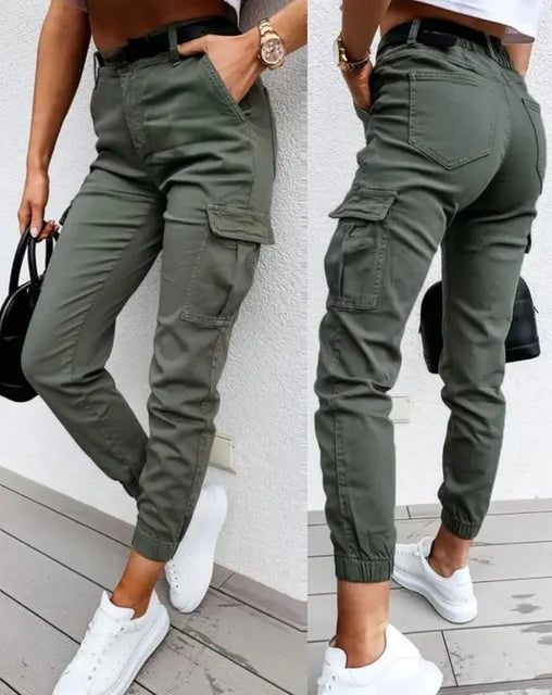 Women’s Casual High-Waist Cargo Jogger Pants with Pockets