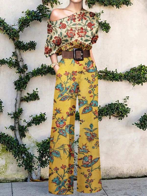 Mono para mujer con pierna ancha y estampado, de un solo hombro  