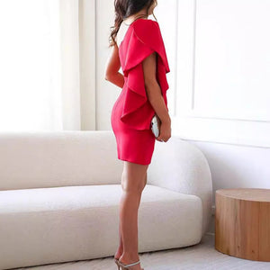 Women's Fitted Cocktail Mini Dress with Ruffle Sleeve
