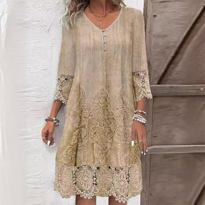 Women’s Vintage Lace Trim Relaxed Fit Midi Dress