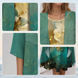 Women's Layered Floral Chiffon Midi Dress