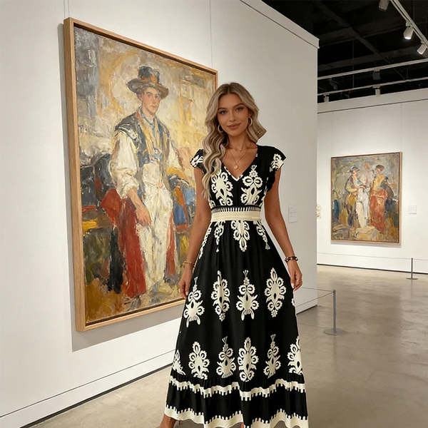 Women's Embroidered Boho A-Line Maxi Dress