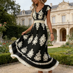 Women's Embroidered Boho A-Line Maxi Dress