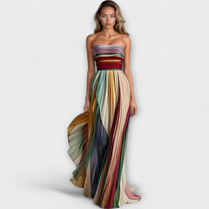 Vestido Plisado Sin Tirantes Arcoíris para Mujer