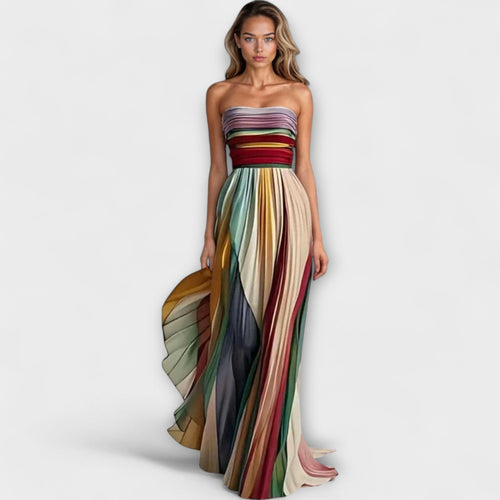 Vestido Plisado Sin Tirantes Arcoíris para Mujer