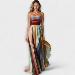 Vestido Plisado Sin Tirantes Arcoíris para Mujer