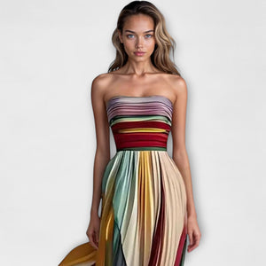 Vestido Plisado Sin Tirantes Arcoíris para Mujer