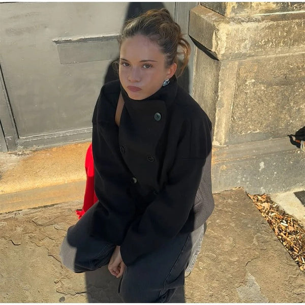 Women's Double-Breasted High Neck Short Jacket