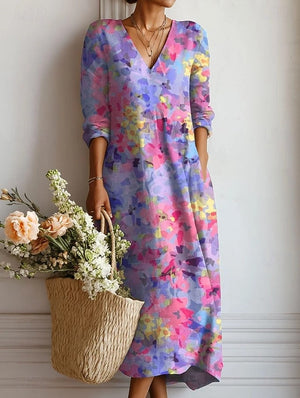 Women’s Floral Print V Neck Boho Midi Dress