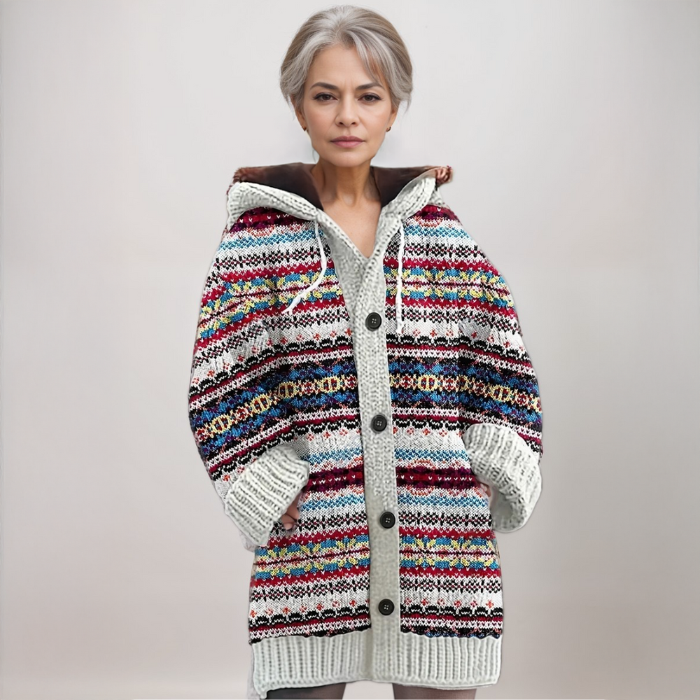 Women's Nordic Fair Isle Hooded Knit Cardigan