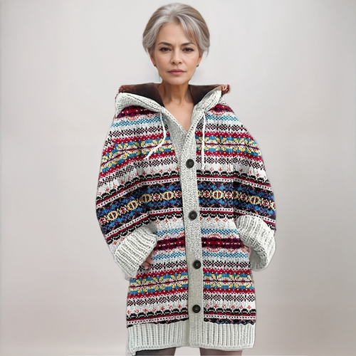Women's Nordic Fair Isle Hooded Knit Cardigan