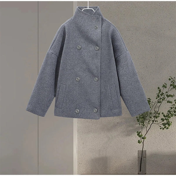 Women's Double-Breasted High Neck Short Jacket