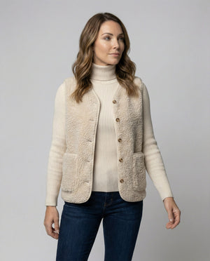 Women's Cosy Teddy Fleece Button-Front Vest with Front Pocket