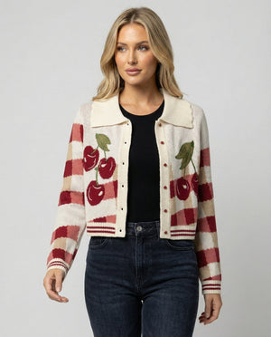 Women's Cropped Knitted Cardigan Cherry Blossom