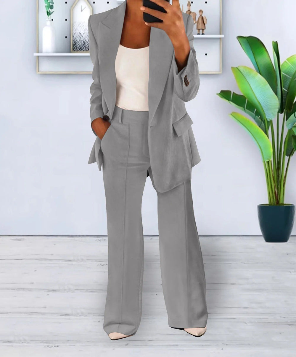 Women's Tailored Blazer and Wide-Leg Pants Suit Set