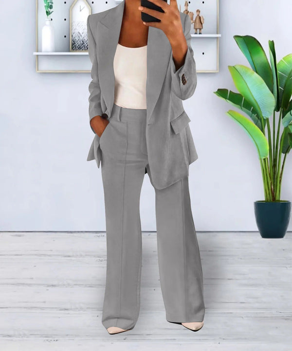Women's Tailored Blazer and Wide-Leg Pants Suit Set