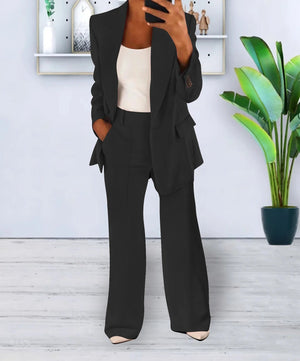 Women's Tailored Blazer and Wide-Leg Pants Suit Set
