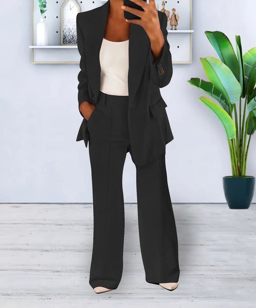Women's Tailored Blazer and Wide-Leg Pants Suit Set