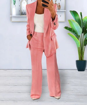 Women's Tailored Blazer and Wide-Leg Pants Suit Set