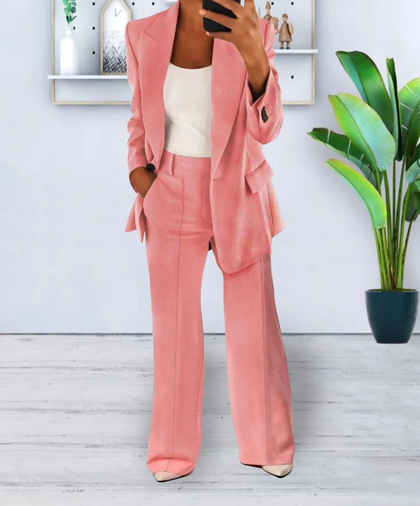 Women's Tailored Blazer and Wide-Leg Pants Suit Set