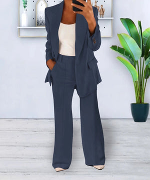 Women's Tailored Blazer and Wide-Leg Pants Suit Set