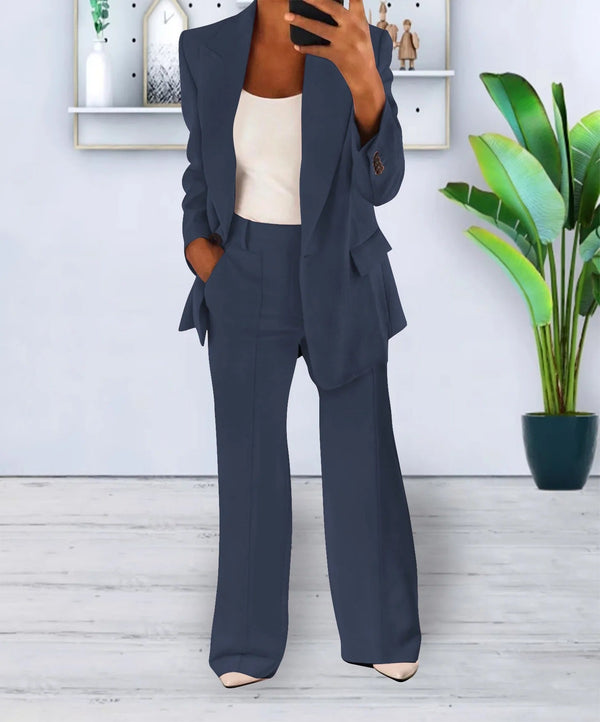 Women's Tailored Blazer and Wide-Leg Pants Suit Set