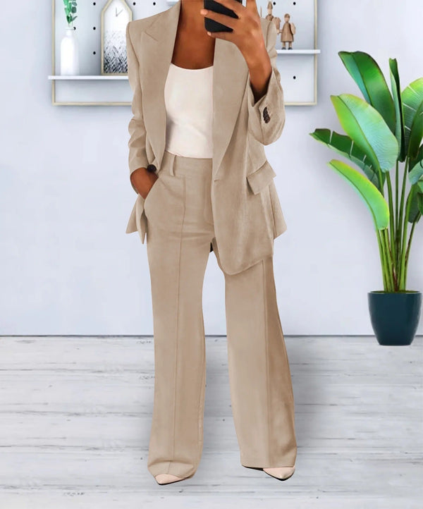 Women's Tailored Blazer and Wide-Leg Pants Suit Set