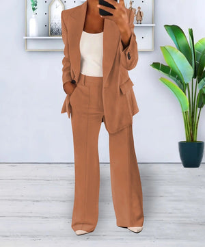 Women's Tailored Blazer and Wide-Leg Pants Suit Set